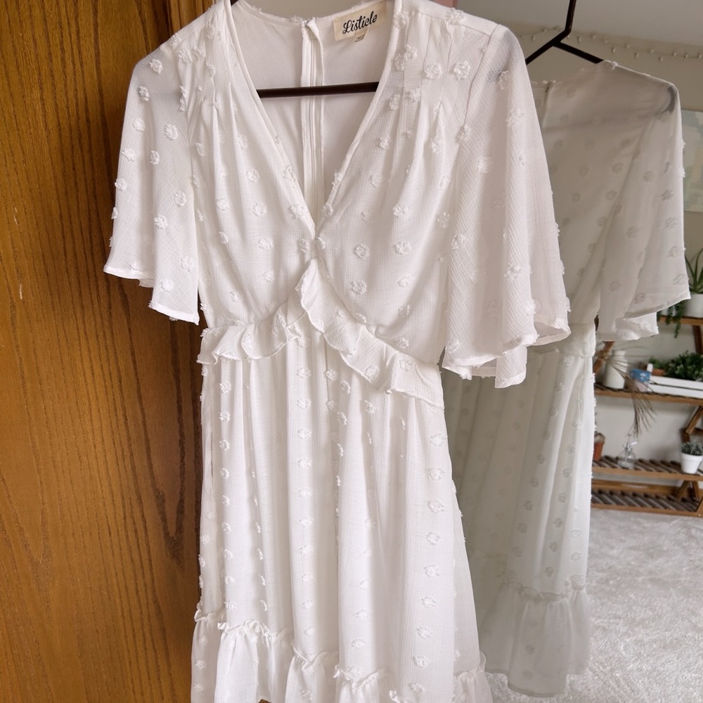 Dry Goods White Ruffled Wrap Midi Dress